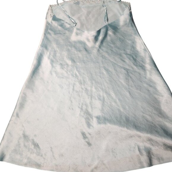 Vintage Light Blue Satin Slip Dress Eyelet Lace Trim Spaghetti Strap Chemise - Picture 3 of 3